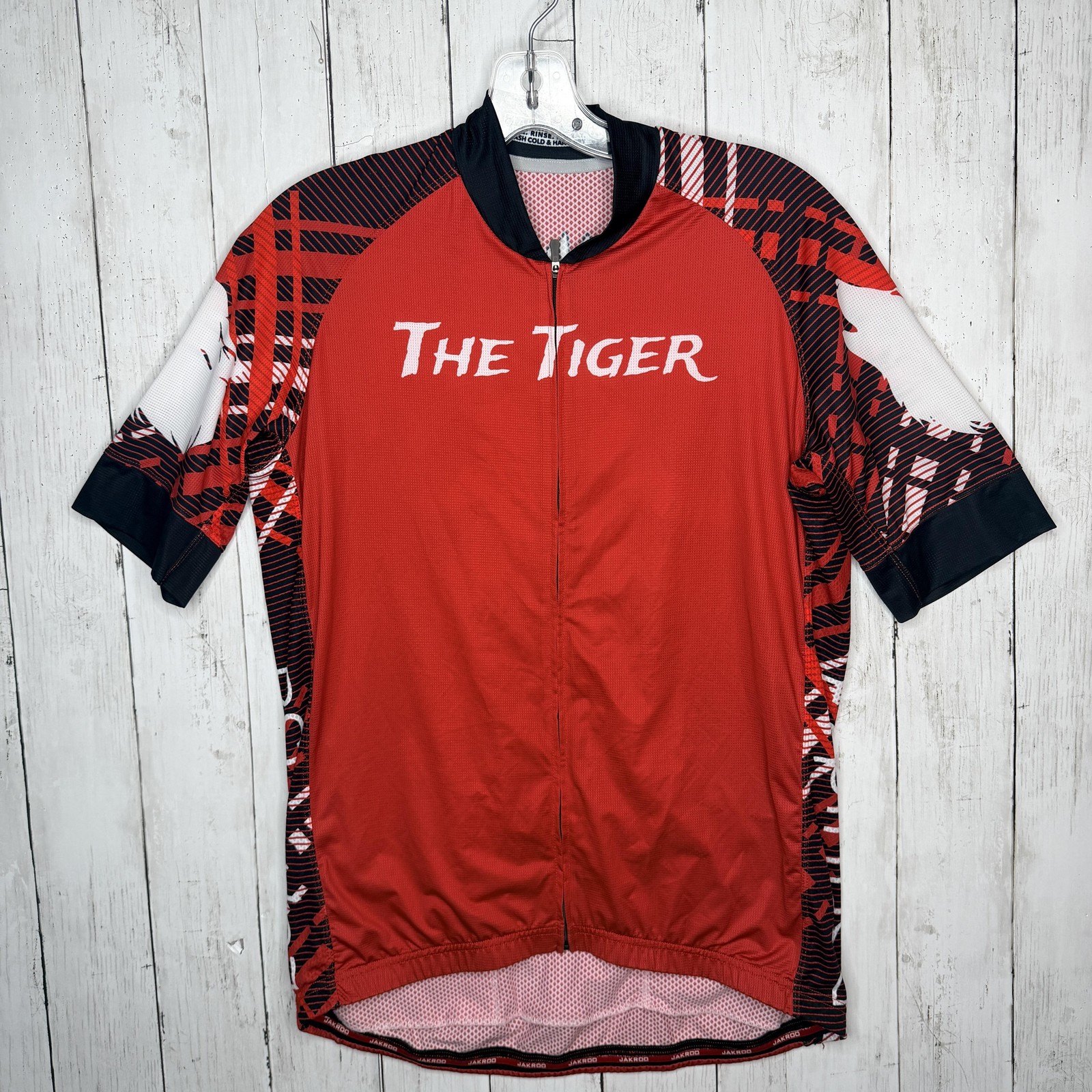 Jakroo Cycling Jersey Mens XL Red The Tiger Full Zip Graphic Top Wolf Back