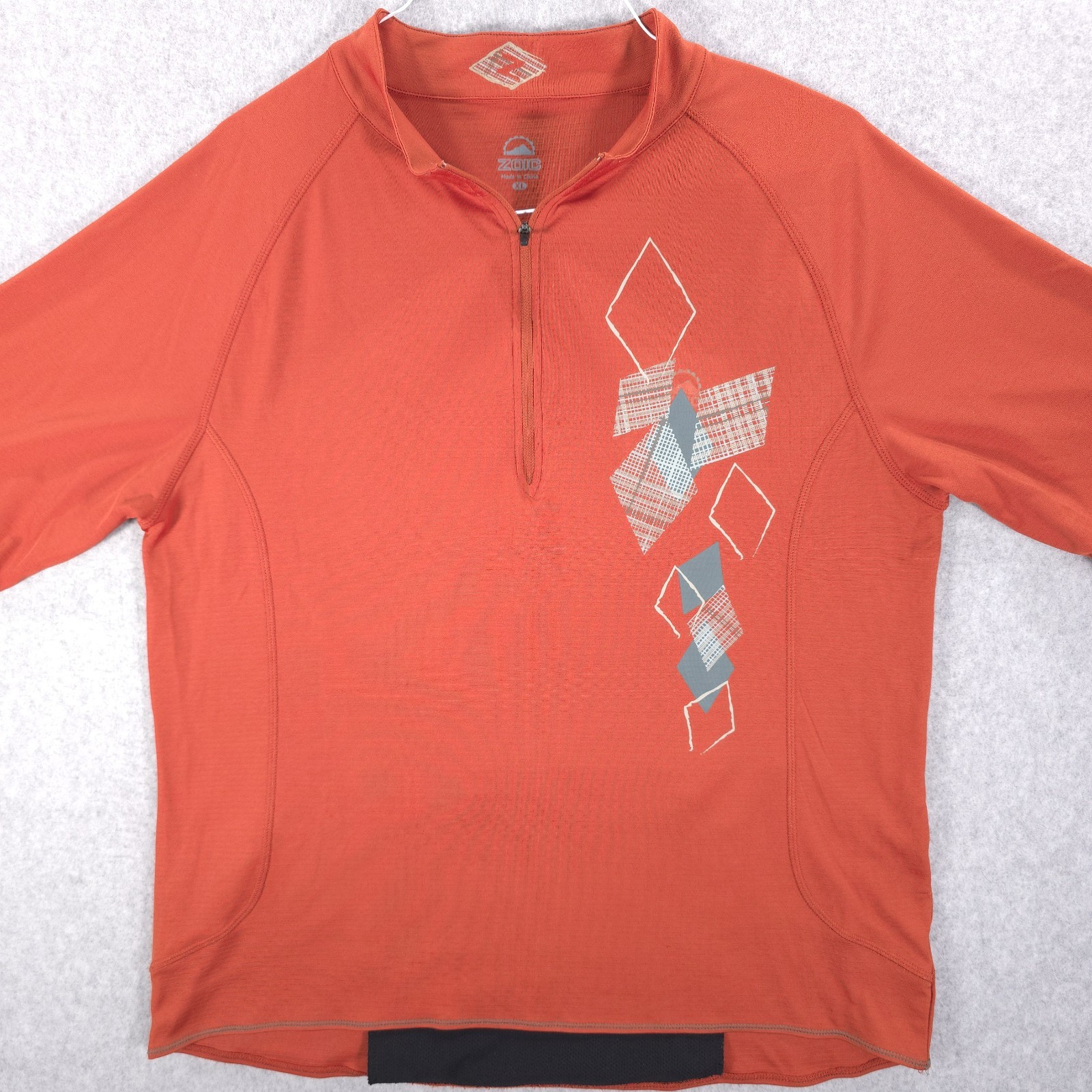 Zoic Cycling MTB Geometric 1/4 Zip Orange Bike Back Pocket Jersey Shirt Mens XL