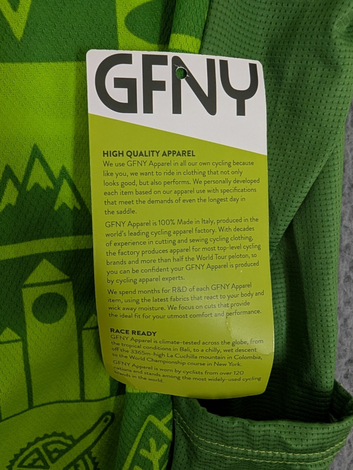 GFNY Gran Fondo New York Cycling Jersey XL Green Short Sleeve Zip 5 Pocket NWOT