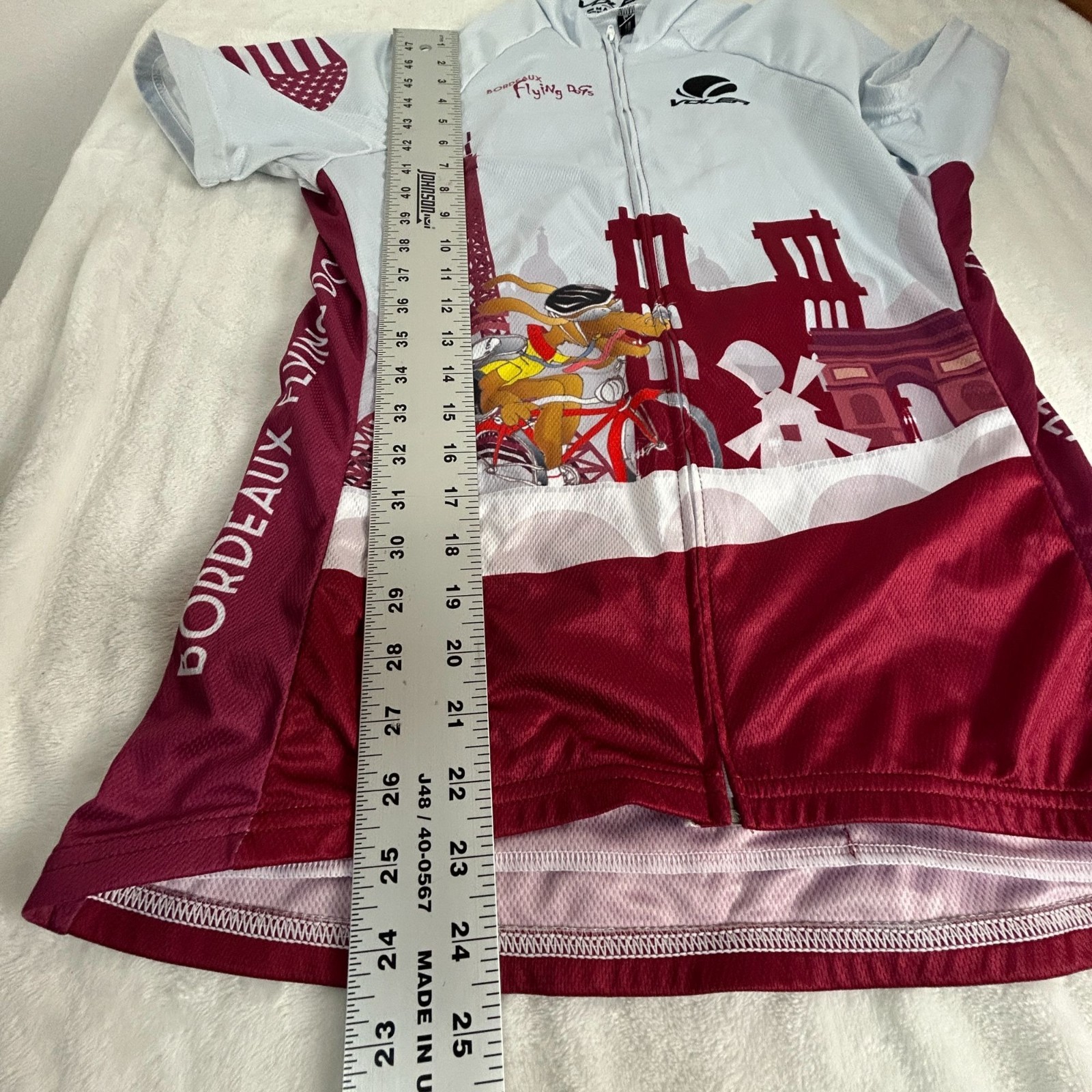 Voler Womens Bordeaux Flying Dogs Cycling Jersey Large Zip Up Short Sleeve Red