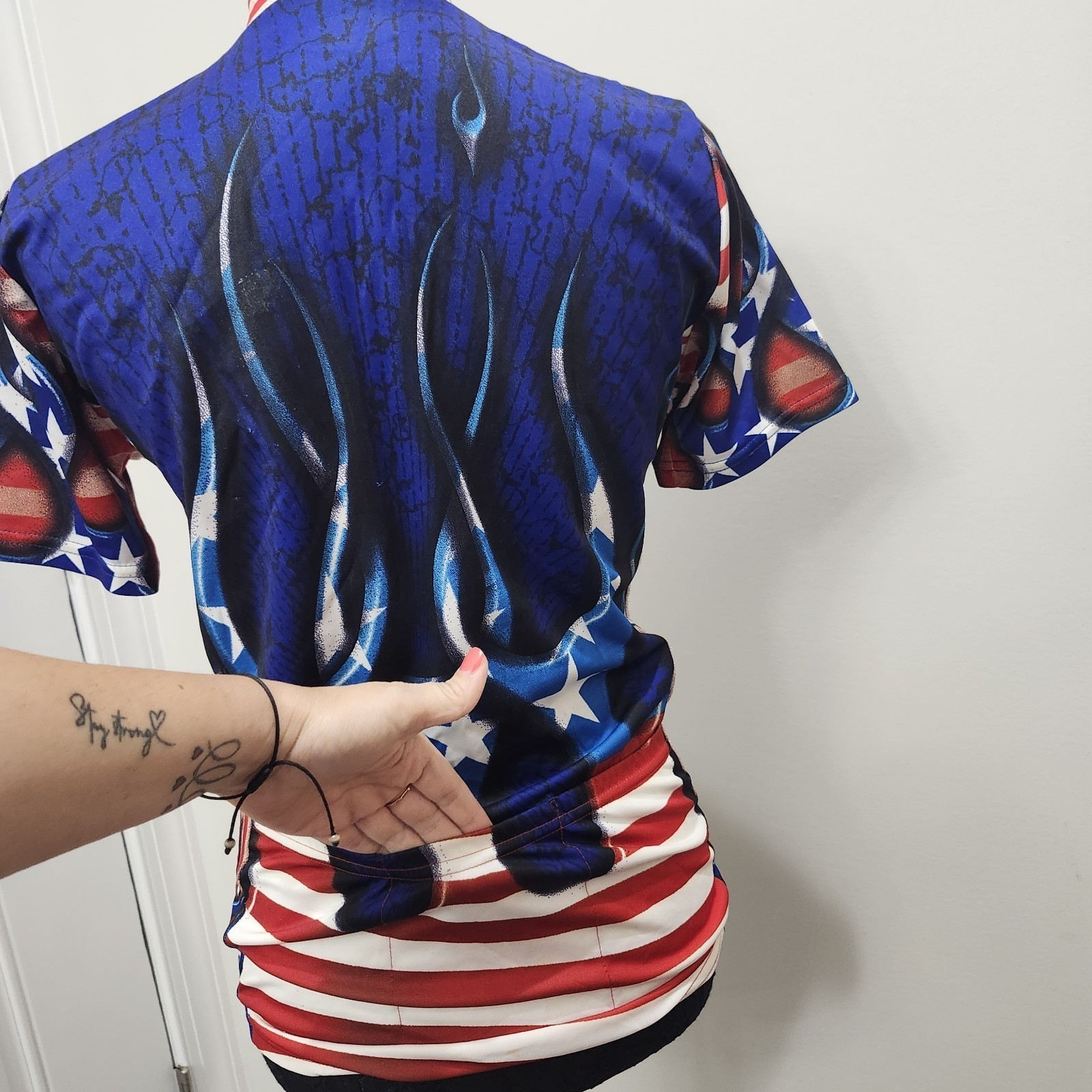 Primal Wear Cycling Jersey American Flag Blue Flame Patriotic Athletic Small