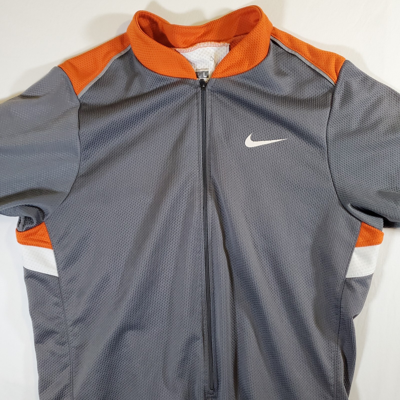 Nike Fit Dry Gray Orange White 104912 – Large 3/4 Zip Cycling Jersey Sport Shirt