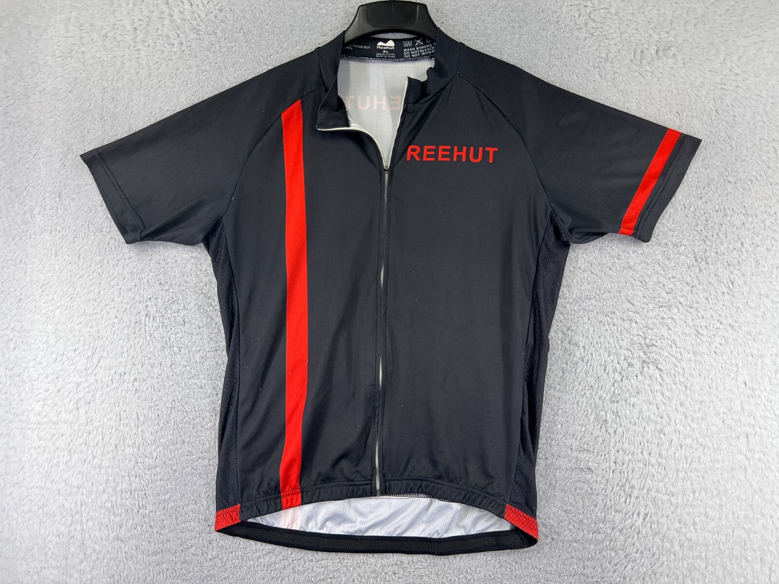 Reehut Cycling Jersey Adult Extra Large Black Red Full Zip 100% Polyester Pocket