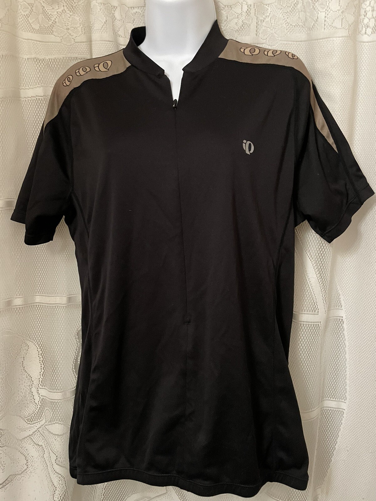 LARGE PEARL IZUMI IMPACT CYCLING JERSEY BLACK TAN ZIPPER BOTTLE POCKETS