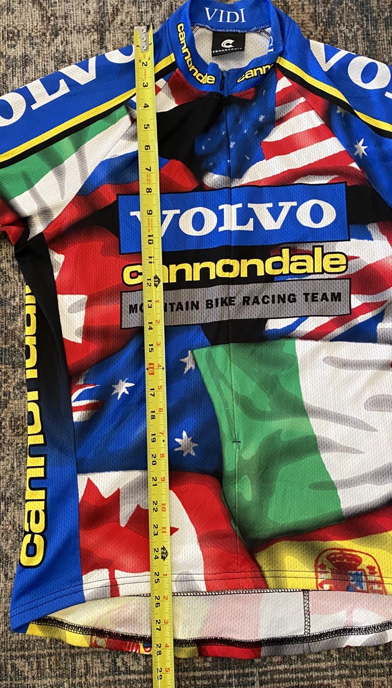 VTG 90s Cannondale Mountain Bike Race Team USA Flag Volvo 3/4 Zip Jersey SZ L