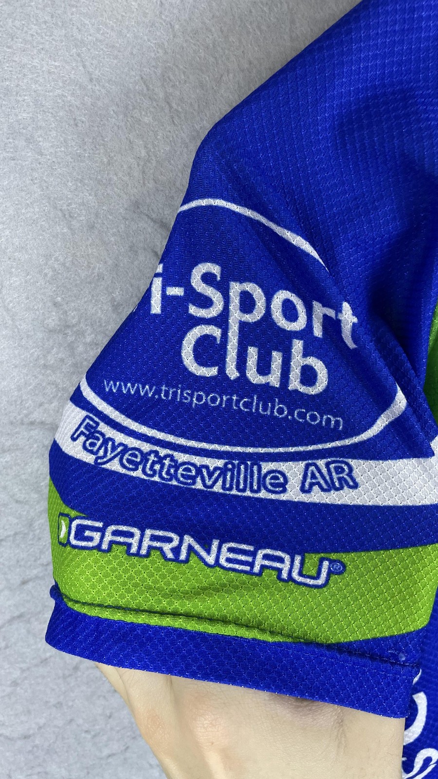 Louis Garneau Tri-Sport Club Fayetteville Cycling Jersey Mens XS Green USA Made