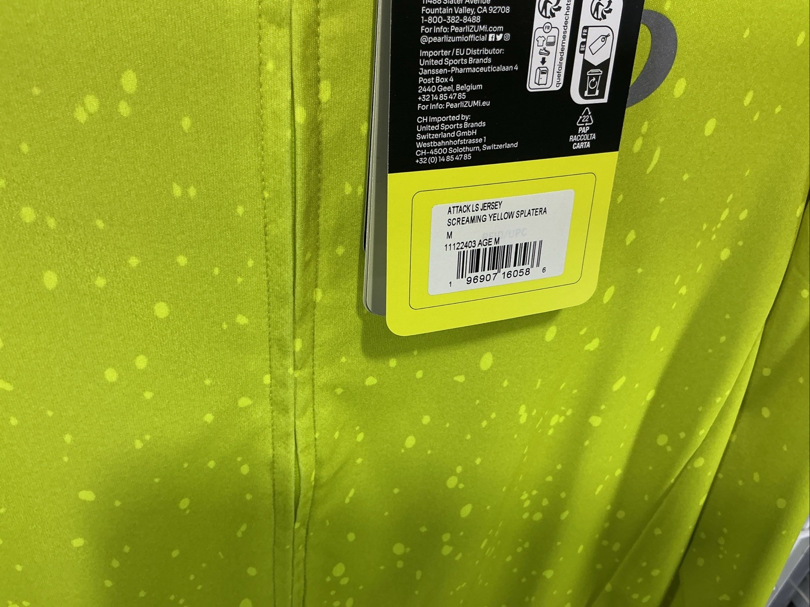 PEARL iZUMi Attack Long-Sleeve Jersey – Men’s Medium Scream Yellow Splatera $100