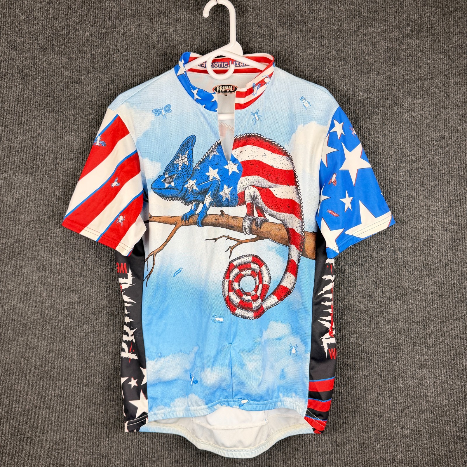 Primal Wear Cycling Jersey Men XL Patriotic Lizard American Flag Chameleon Bike