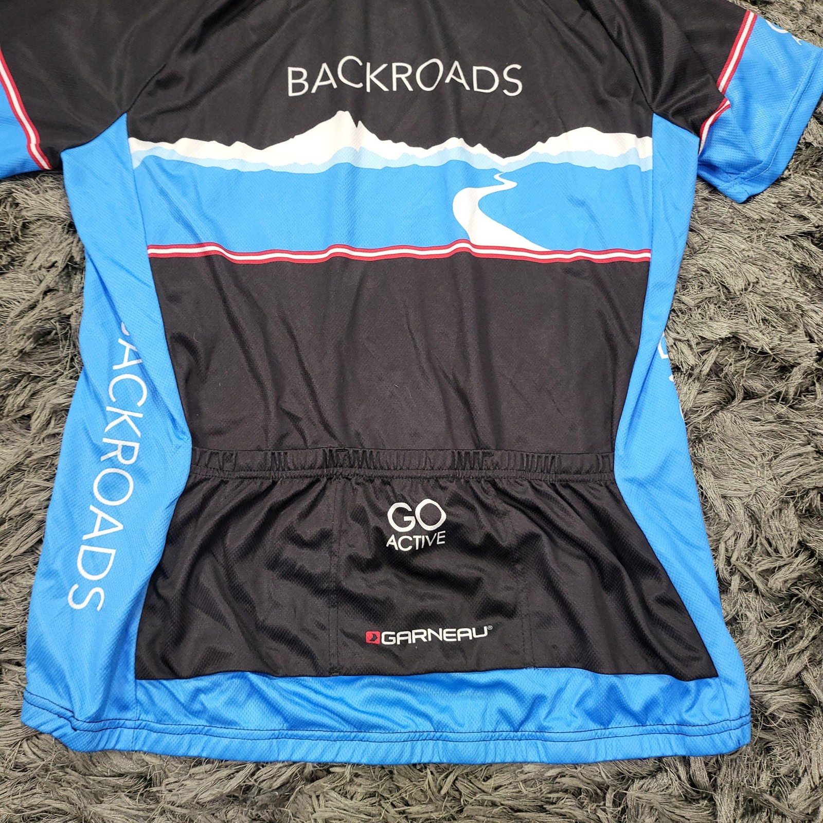 Louis Garneau Cycling Jersey Womens XL Black Blue 1/2 Zip Pockets Bike Backroads