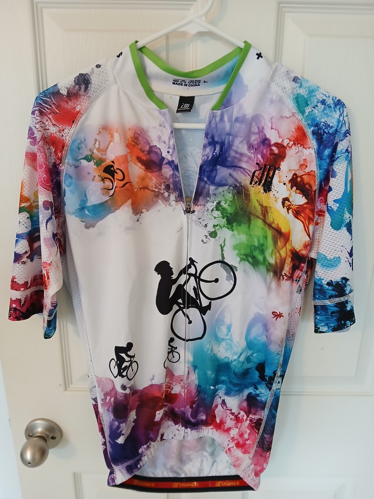 Womens Cycling Jersey US L CHUANG DI Non Slip Waist Colorful Full Zip