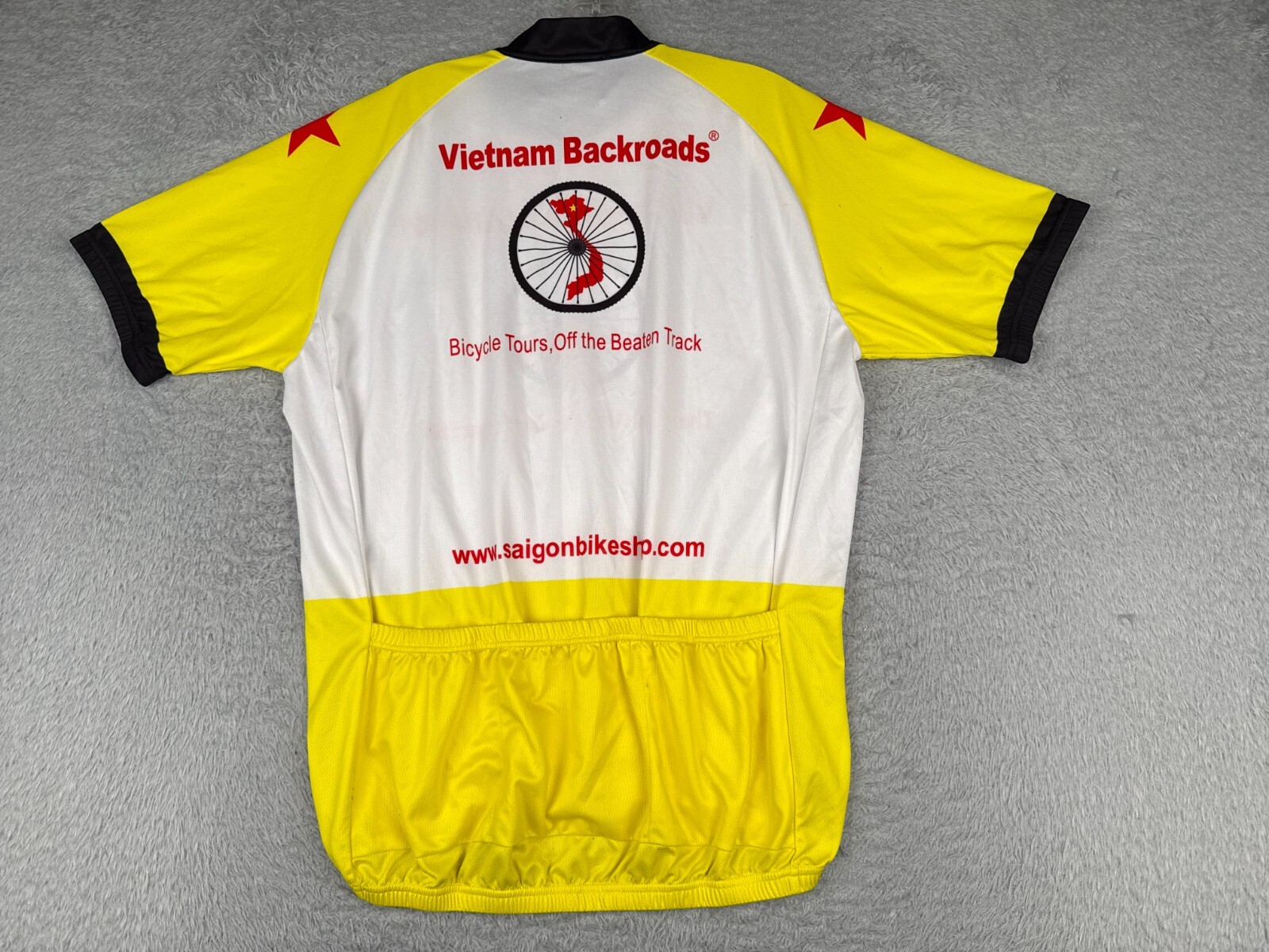 Vietnam Backroads Cycling Jersey Mens Large Yellow White Full Zip Saigon Bike