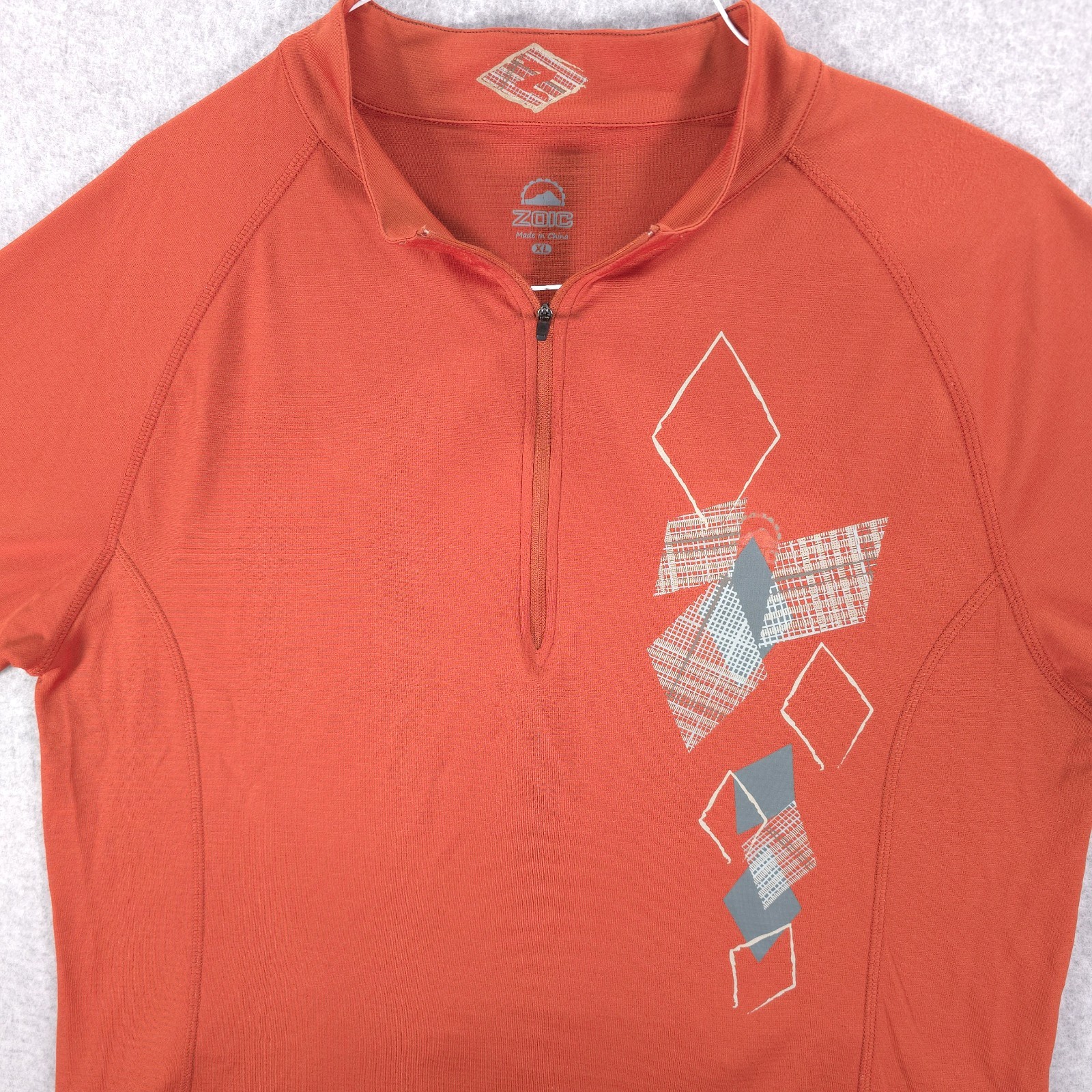Zoic Cycling MTB Geometric 1/4 Zip Orange Bike Back Pocket Jersey Shirt Mens XL