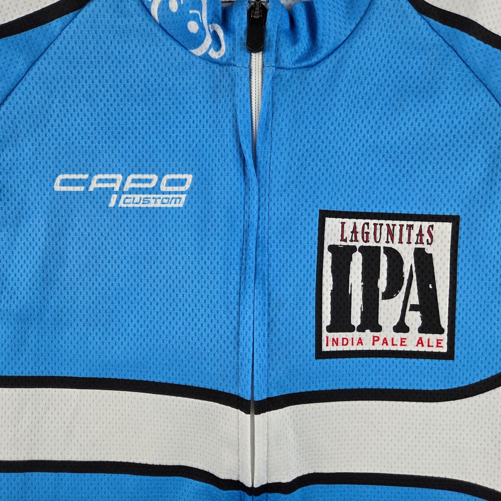 Capo Lagunitas IPA Cycling Jersey Mens M Blue Full Zip Short Sleeve Mesh Pockets