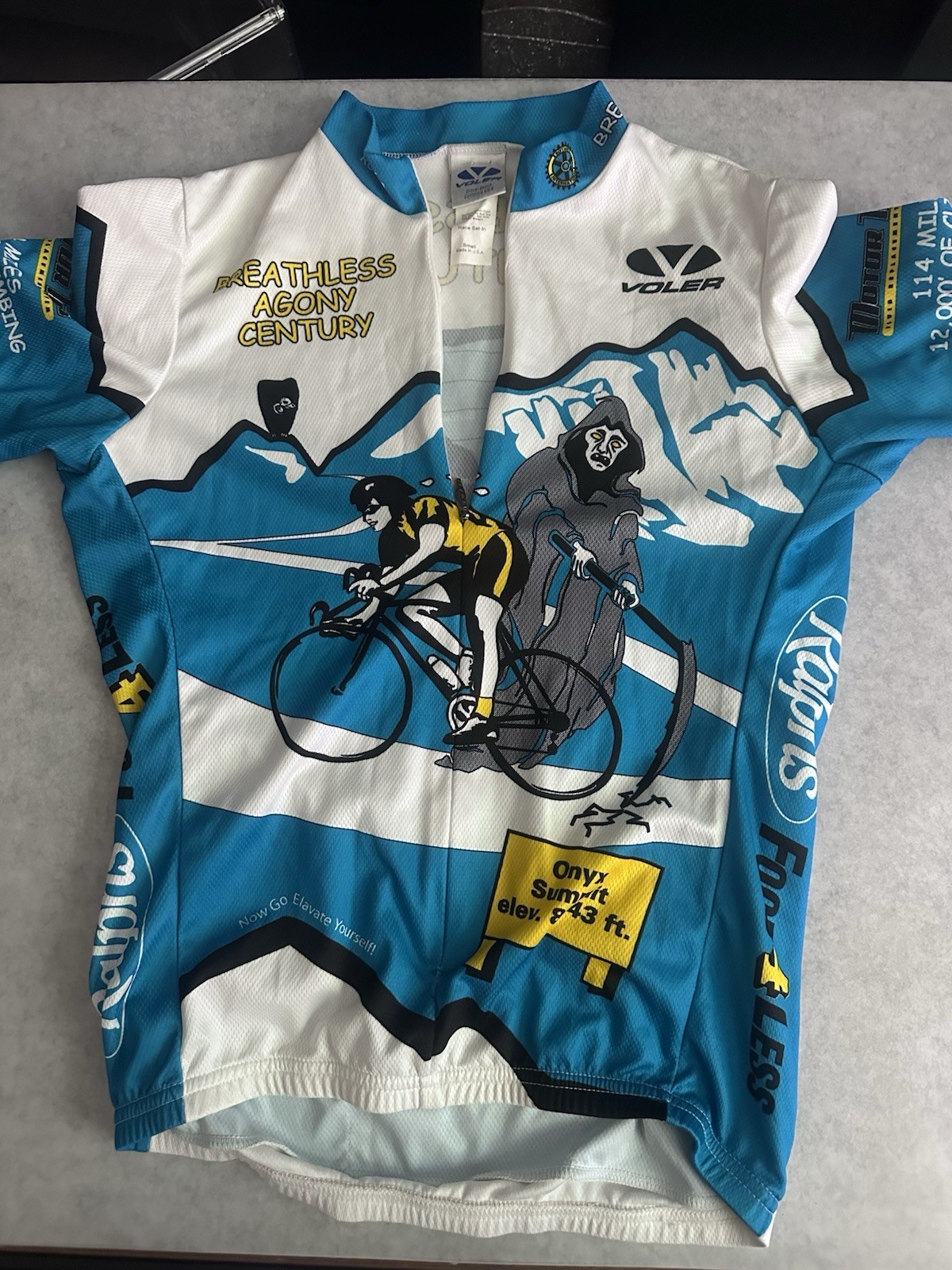 Voler Cycling Jersey Short Sleeve Full Zip Race Fit Pockets S Blue/White
