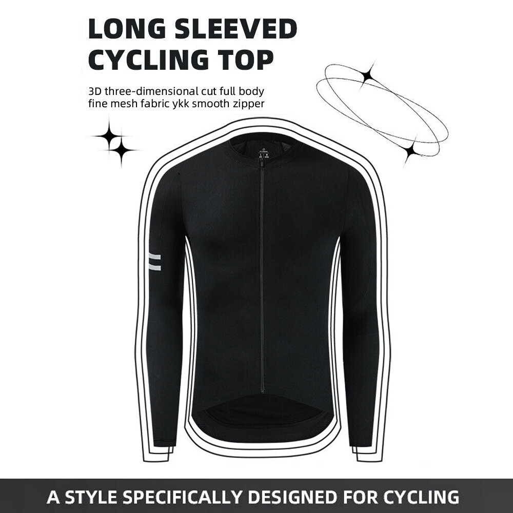 Mens Cycling Jersey Long Sleeve Bike Shirts YKK Full Zip MTB Bicycle Clothing