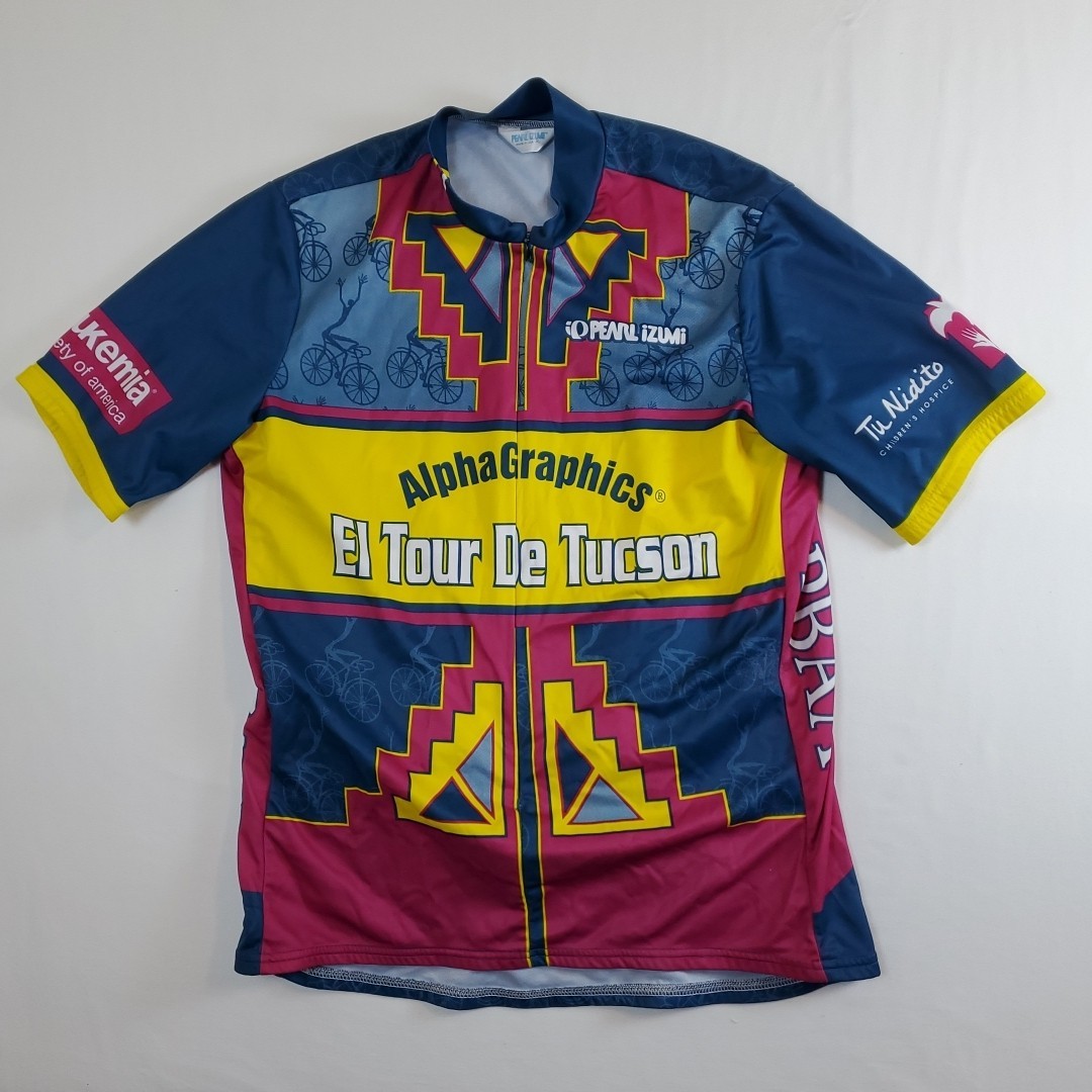 Vintage 90s Y2K Pearl Izumi El Tour De Tucson Cycling Jersey XL USA 3/4 Zip Top