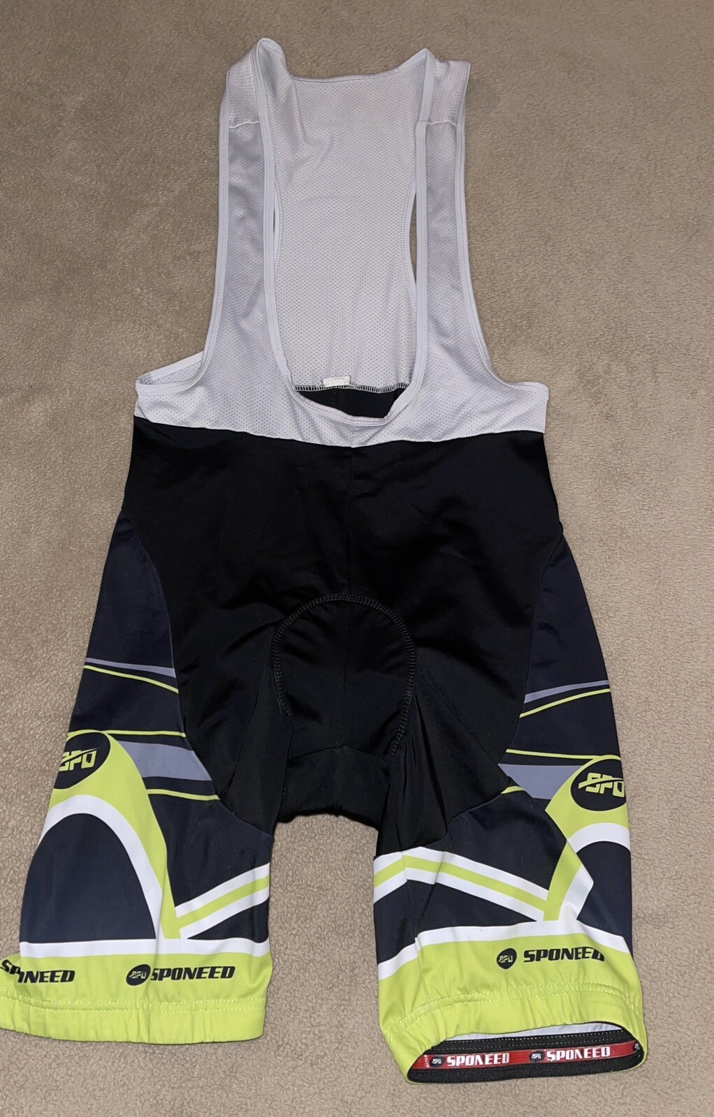 Cycling 2 Pc Set Bib Padded Shorts & Zip Jersey Black Green Sponeed Sz XL/XXL