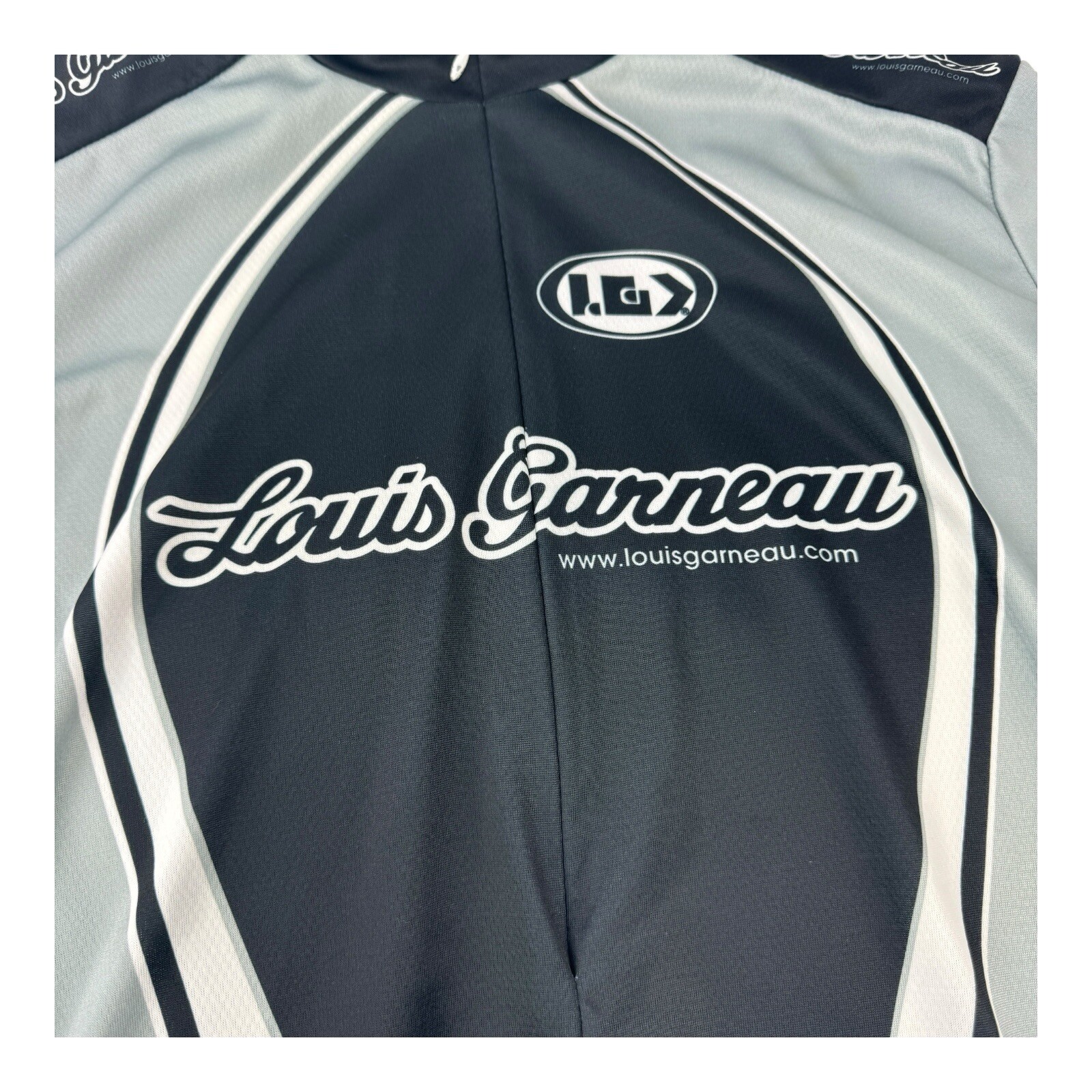Louis Garneau LG Mens Large Black & Gray ¾ Zip Stretch Biking Jersey Made in USA