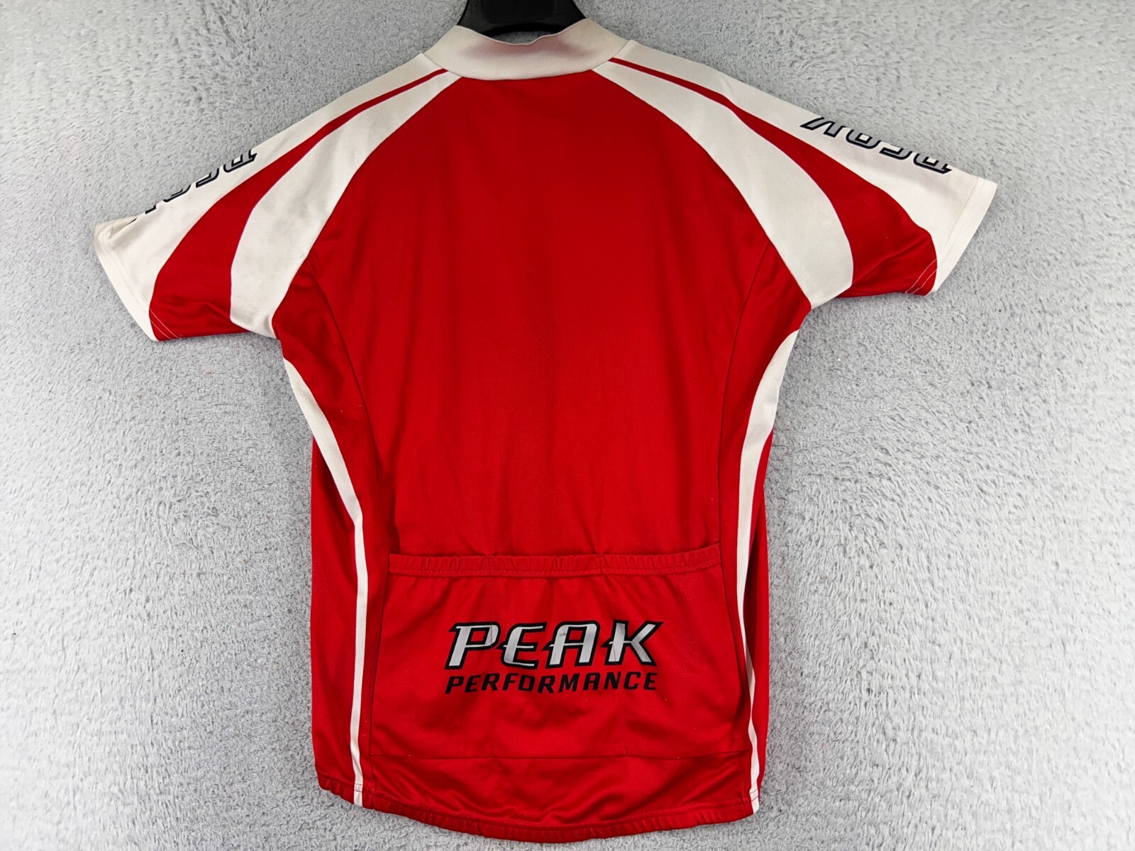 Peak Performance Cycling Jersey Adult Large Red White 1/2 Zip Pockets Poly READ