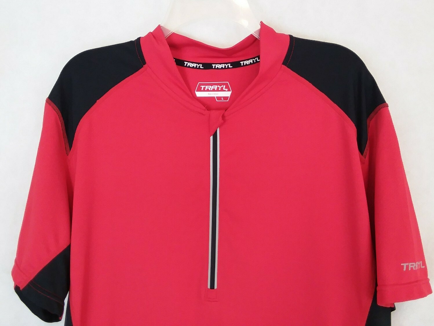 TRAYL 1/2 zip Cycling Jersey Mens Large Red/Black EUC