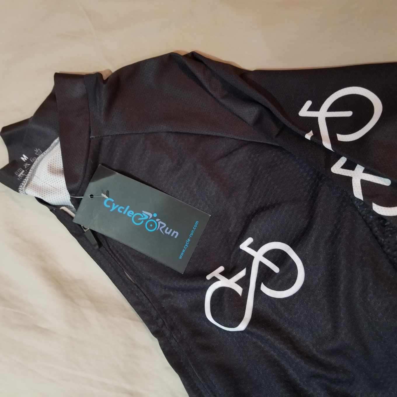 Cycle-Run Black Full Zip Long Sleeve 100% Polyester Athletic Cycling Jersey Med