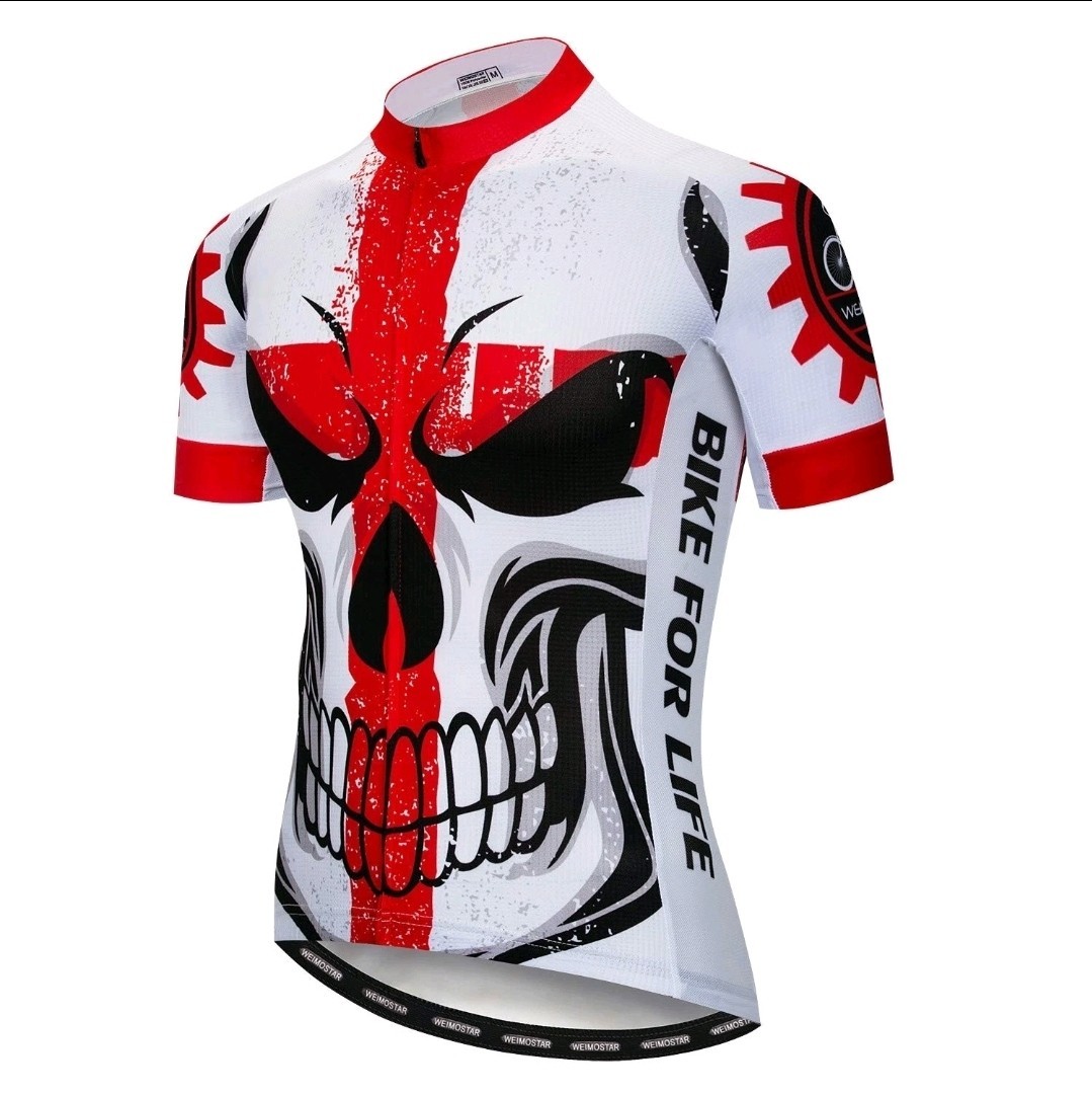 Men Cycling Jersey Skull Bike Short Sleeve Clothing Shirt Tops Quick-Dry S-3XL