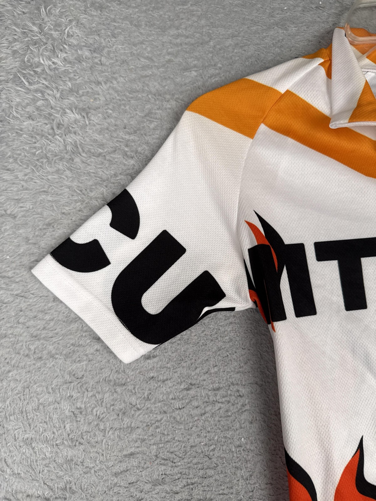 Owayo Cycling Jersey Youth Small Orange Flames Short Sleeve 1/4 Zip Pockets Bike