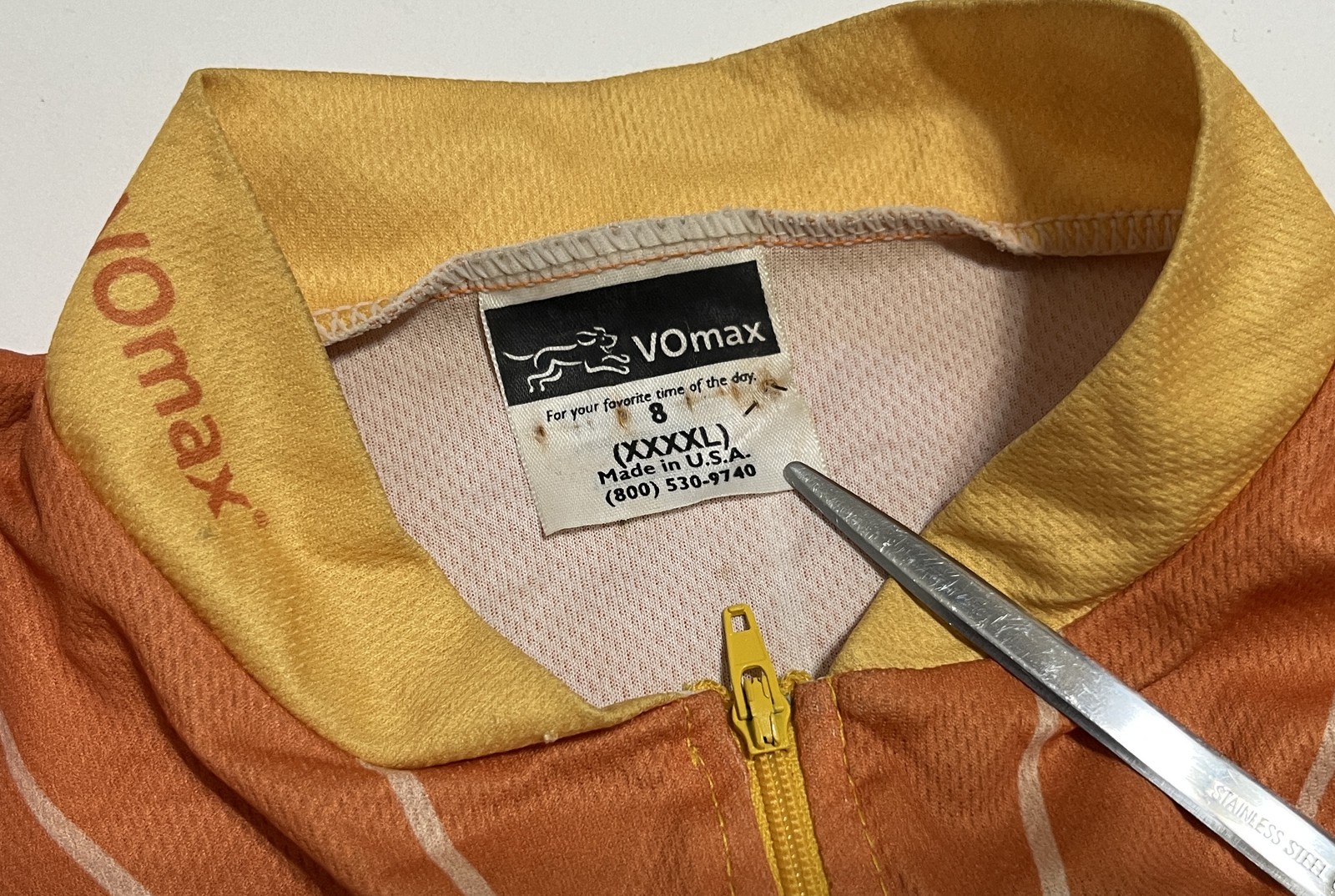 VOmax Houston Chronicle Team Cycling Jersey XXXXL Orange Yellow Black Quarter