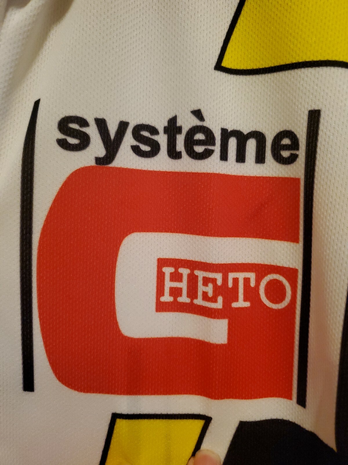 NIMBLEWEAR bicycling jersey, Systeme Gheto, yellow, black, white, NWT
