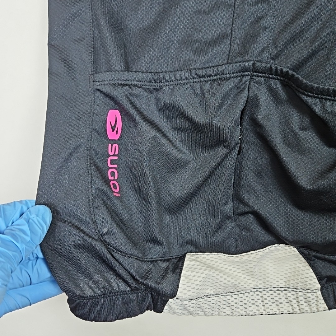 Sugoi RS Cycling Jersey Womens Large Black White Pink Full Zip 57307F Bike Shirt