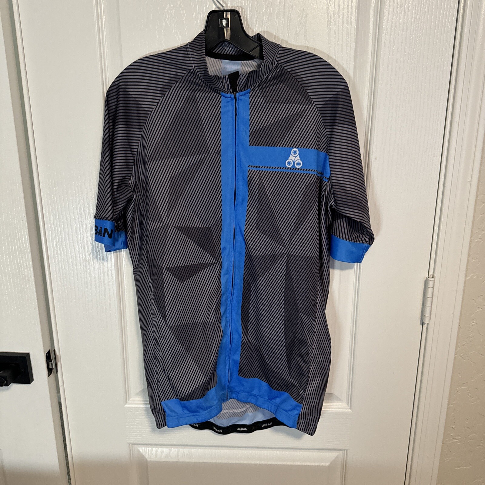 Urban Cycle Racing Jersey Size 2XL Gray Stripe Full Zip Short Sleeve Shirt