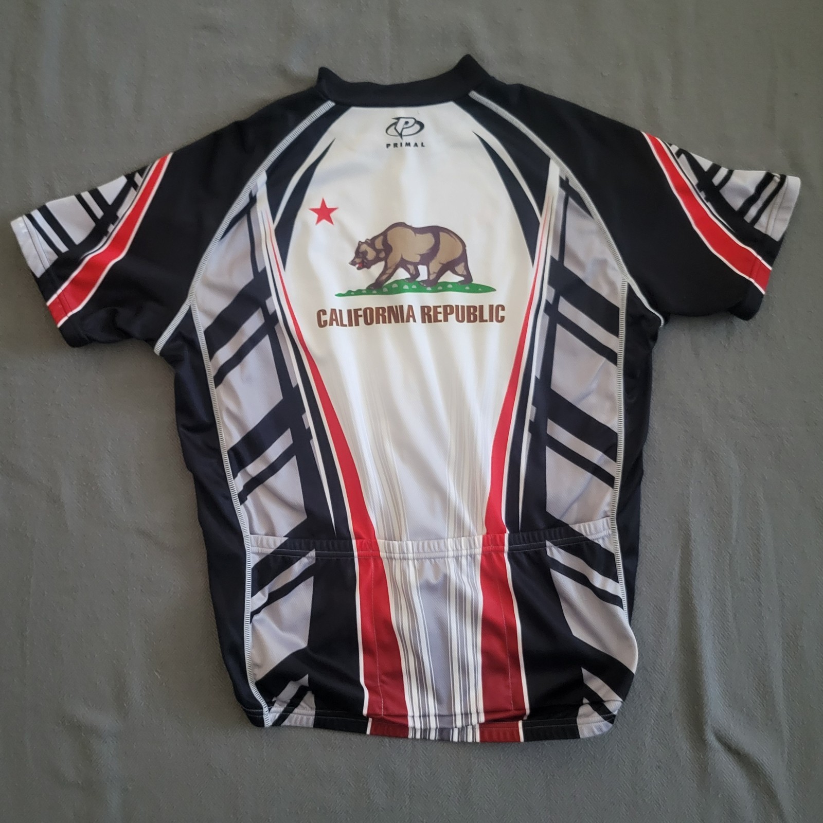 Primal Black Red Gray White Polyester Athletic Cycling Jersey Men Large