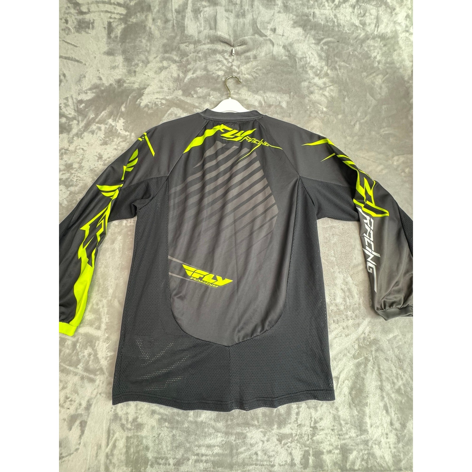 Fly Racing Kinetic Mens Large Long Sleeve Jersey Black Neon Yellow Motocross MX