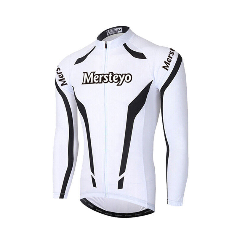 Mens Fleece Cycling Jersey Long MTB Bike Shirt Top with Rear Pockets Full Zipper