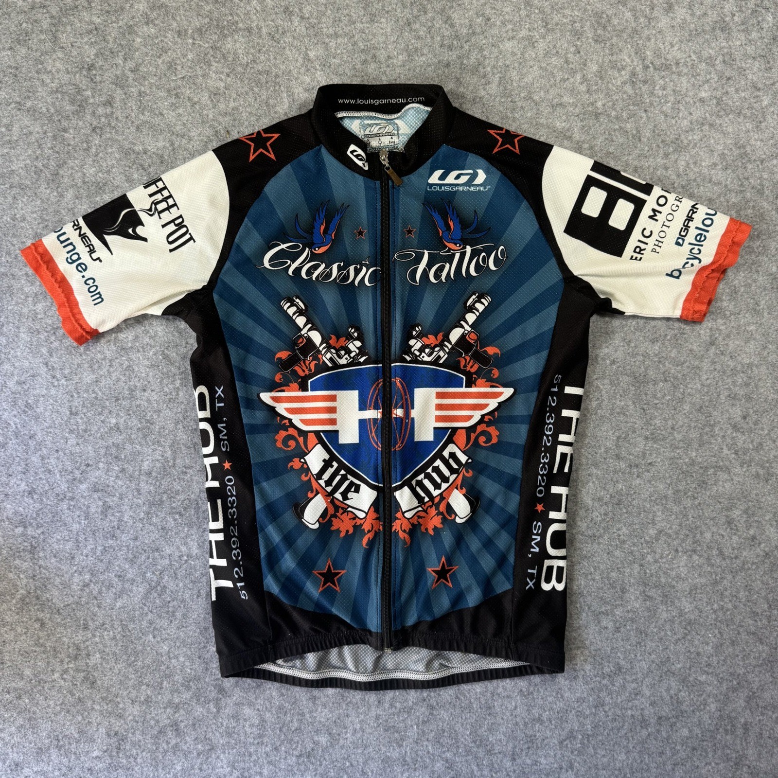 Louis Garneau Classic Tattoo Cycling Jersey Large Blue The Hub Graphic Zip Up