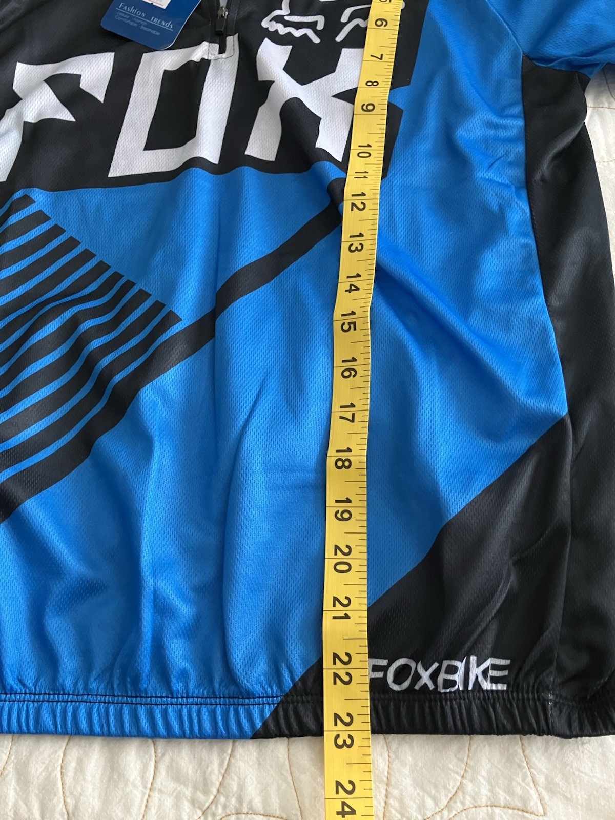 Fox Bike By Sports Cycling Shirt Zip Front Size Medium Blue White Pocket Back