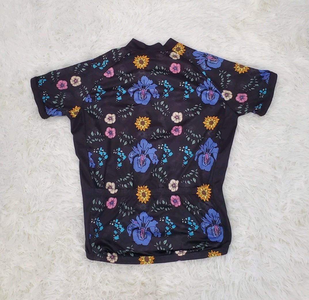 Primal Cycling Jerse Floral Flower Power W/ Back Pockets Mens Med 3/4 Zip **READ