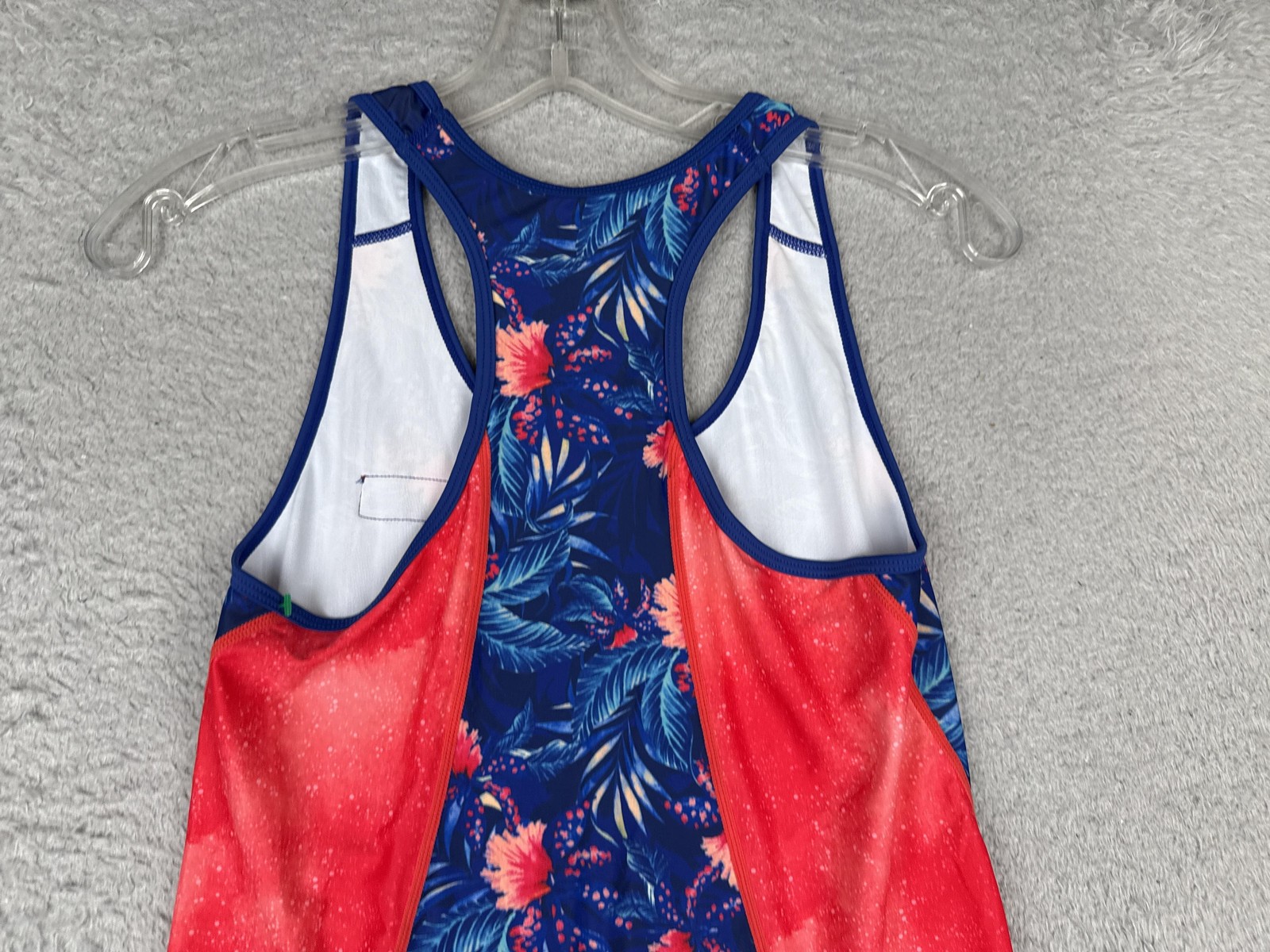 Tri Sirena Tank Top Womens Large Blue Floral Racerback Cycling Jersey Pockets