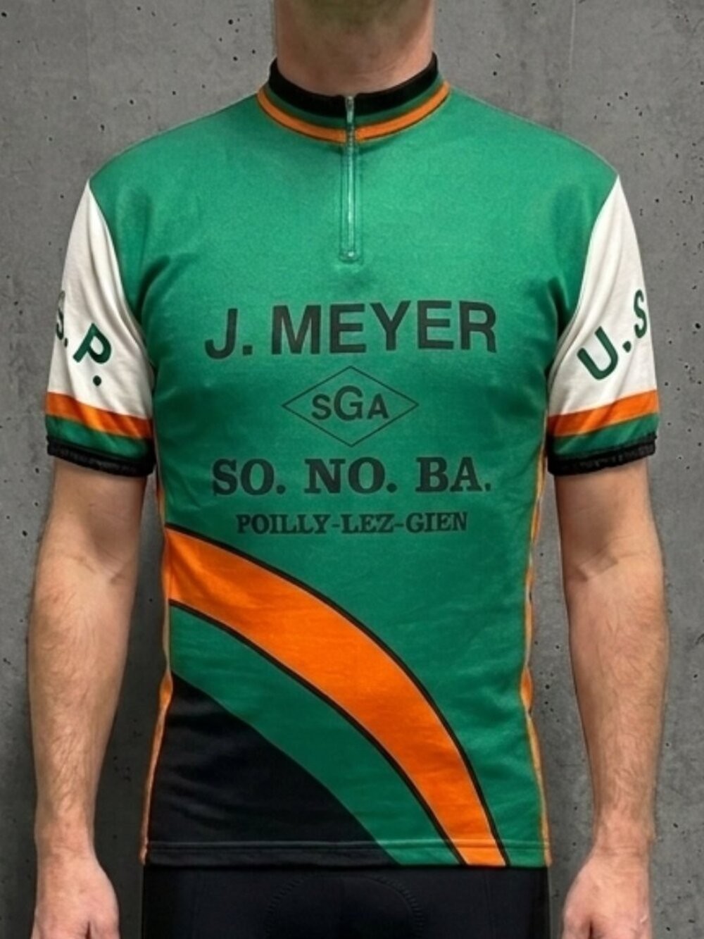 Vintage 90s Tricots du Rocher France J. Meyer Cycling Jersey Green Men’s L