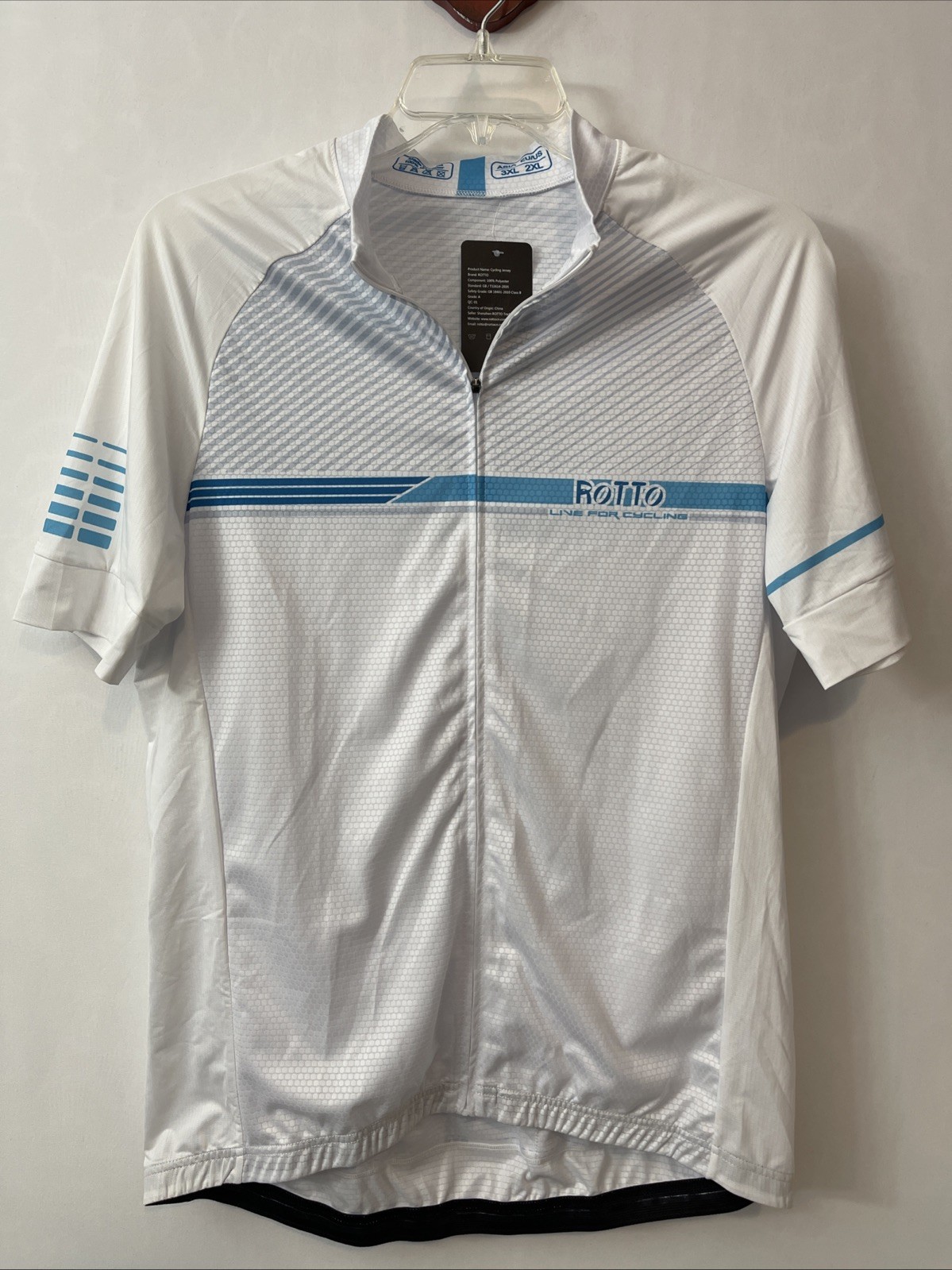 Rotto Line For Cycling Mens 2xl White Elastic Full-Zip Cycling Jersey NWT! M1396
