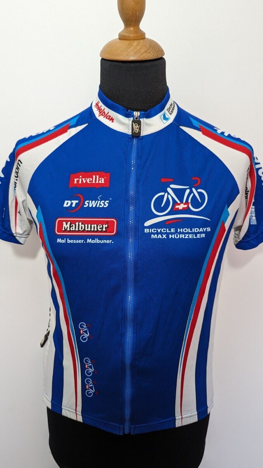 Bicycle Holidays Max Hurzele Cycling Jersey Blue Sz. M Men Short Sleeve Full Zip