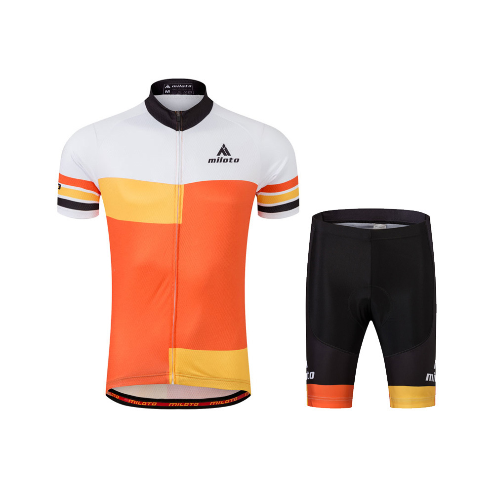 Men’s Orange Cycling Jersey Coolmax Bib Shorts Biking Clothing Wear Kit S-5XL