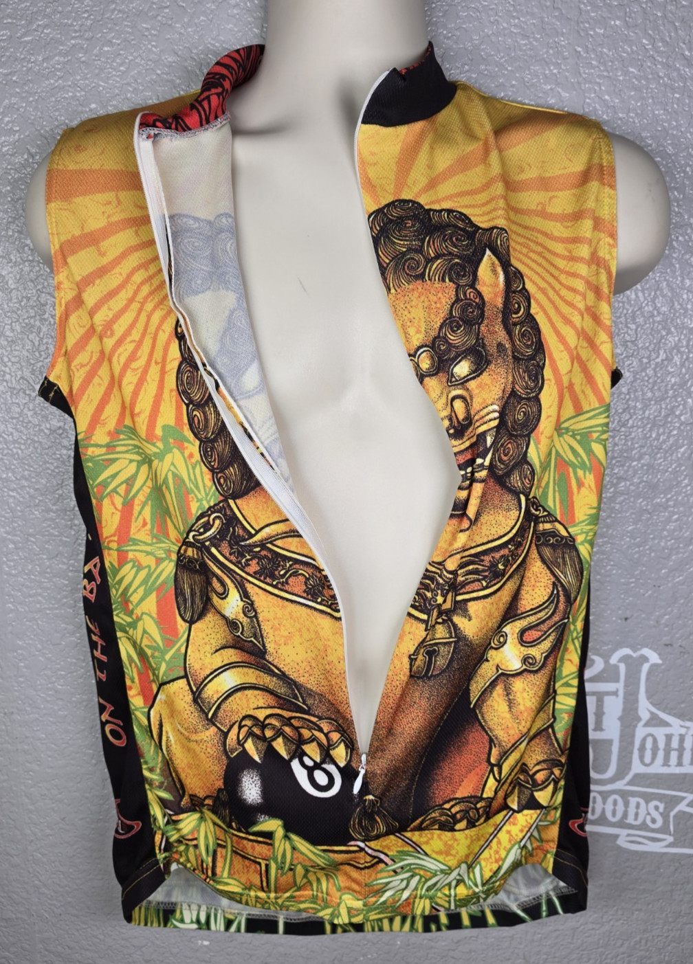 Primal Foo Dog On The Ball Cycling Jersey Shirt Men’s L No sleeve Back Pocket