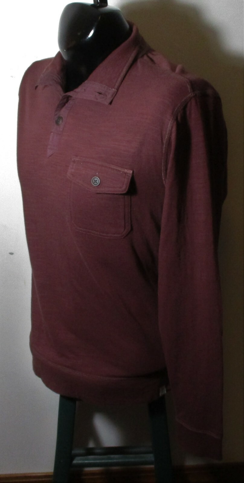 LUCKY BRAND Burgundy Long Sleeve Jersey Polo Shirt Men’s Size M NWT