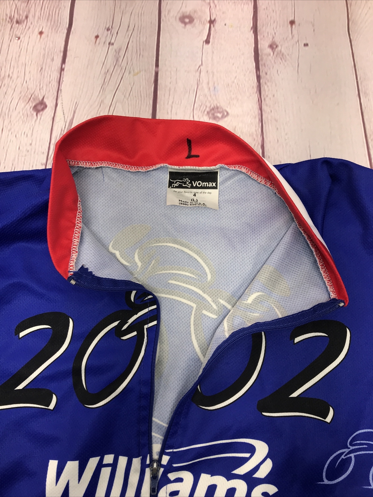 Large Vomax Cycling Jersey Williams Companies 2002 MS 150 Red/Blue