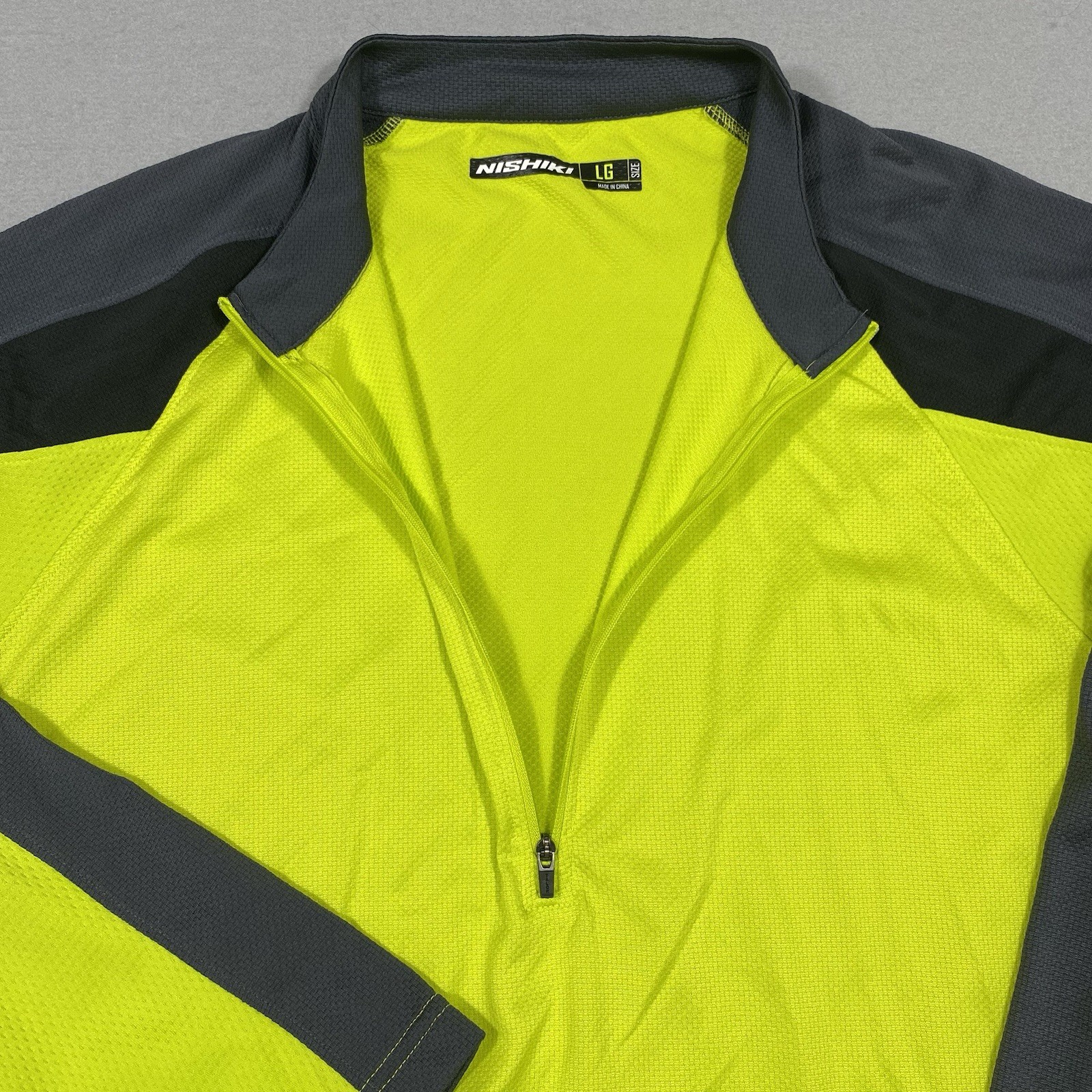 Nishiki High-Vis Neon Yellow Quarter-Zip Cycling Jersey Large Back Waist Pockets