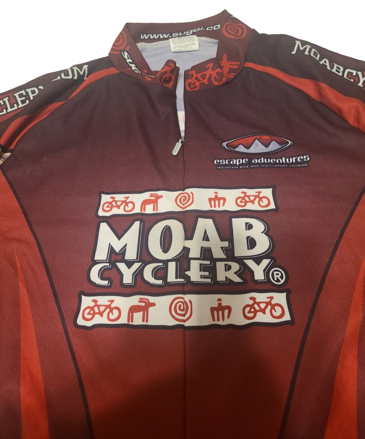 SUGOI Moab Cyclery Short Sleeve Multi-Color 3/4 Zipper Cycling Jersey – Men XL