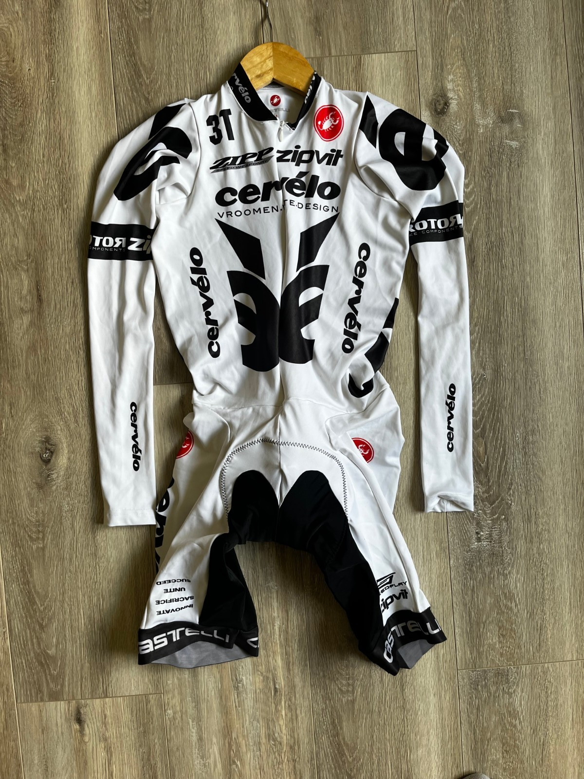 Cervélo TestTeam Cycling Skinsuit Speedsuit Cycle Suit White Long Castelli S