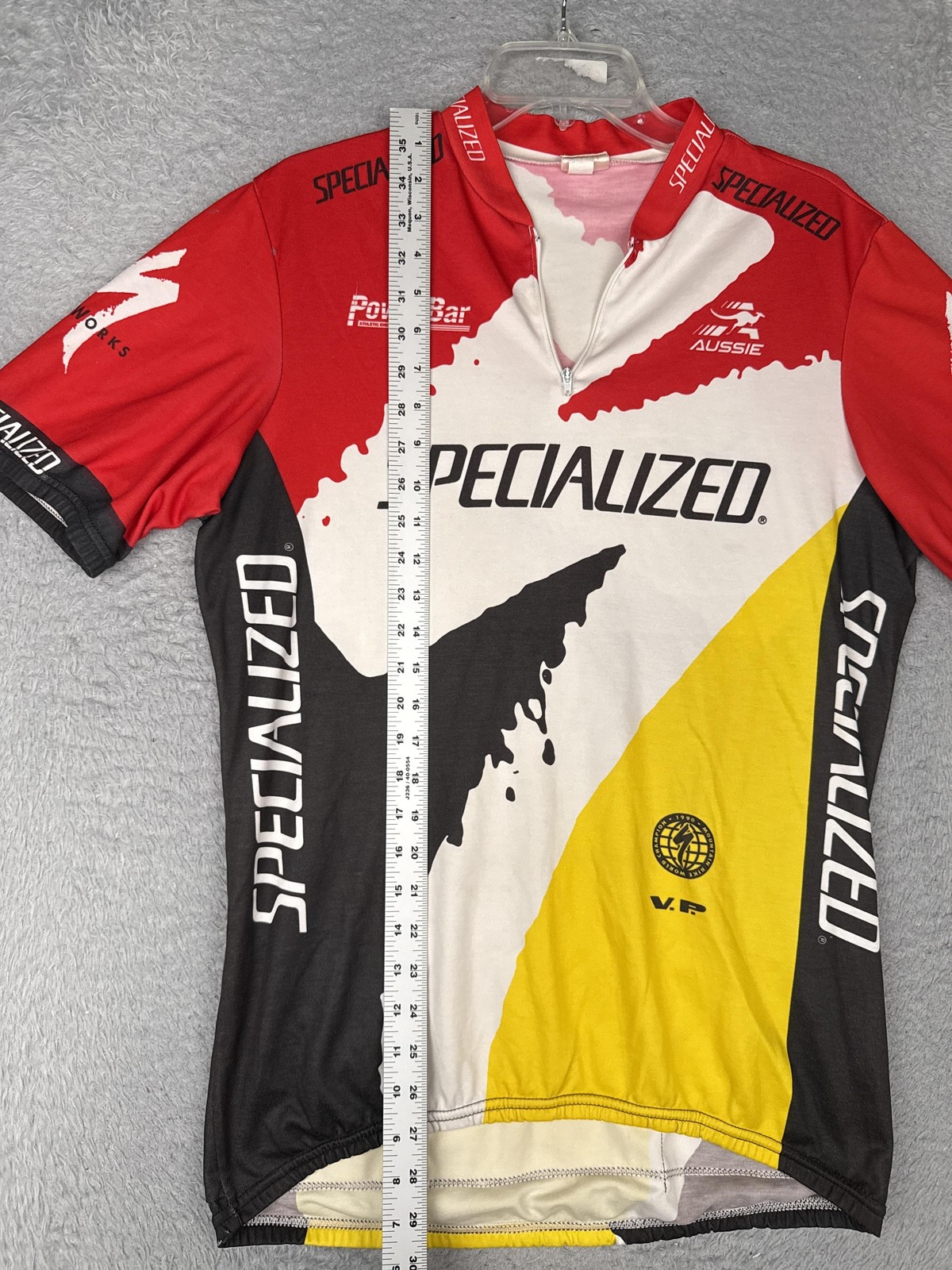VINTAGE Aussie Cycling Jersey Men Medium Red Yellow Graphic 1/4 Zip Pockets Bike