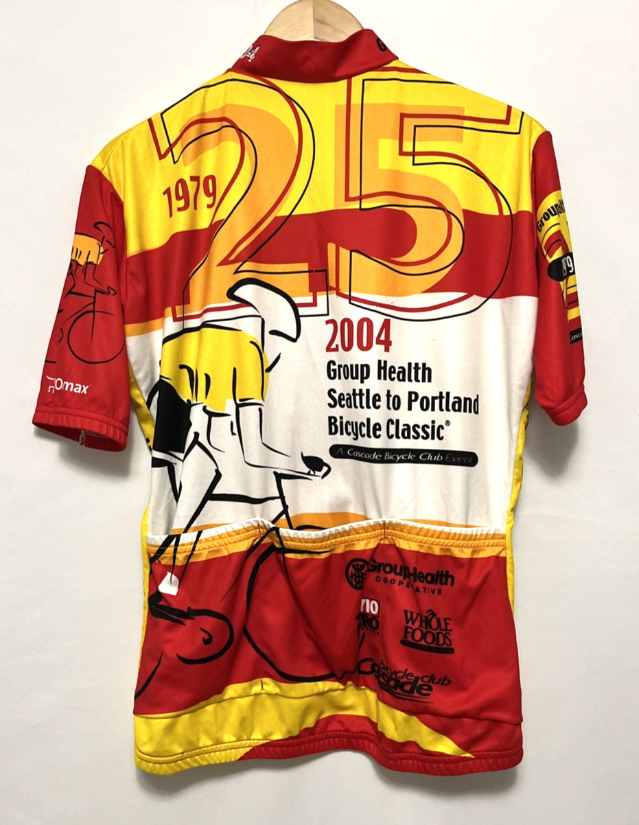 STP Seattle to Portland Cycling Jersey 2004 Adult sz 4 Yellow Red 3/4 Zip VTG